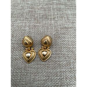 Vintage Signed Carolee Matte goldtone 1.25” Retro Pierced Dangle Earrings Double